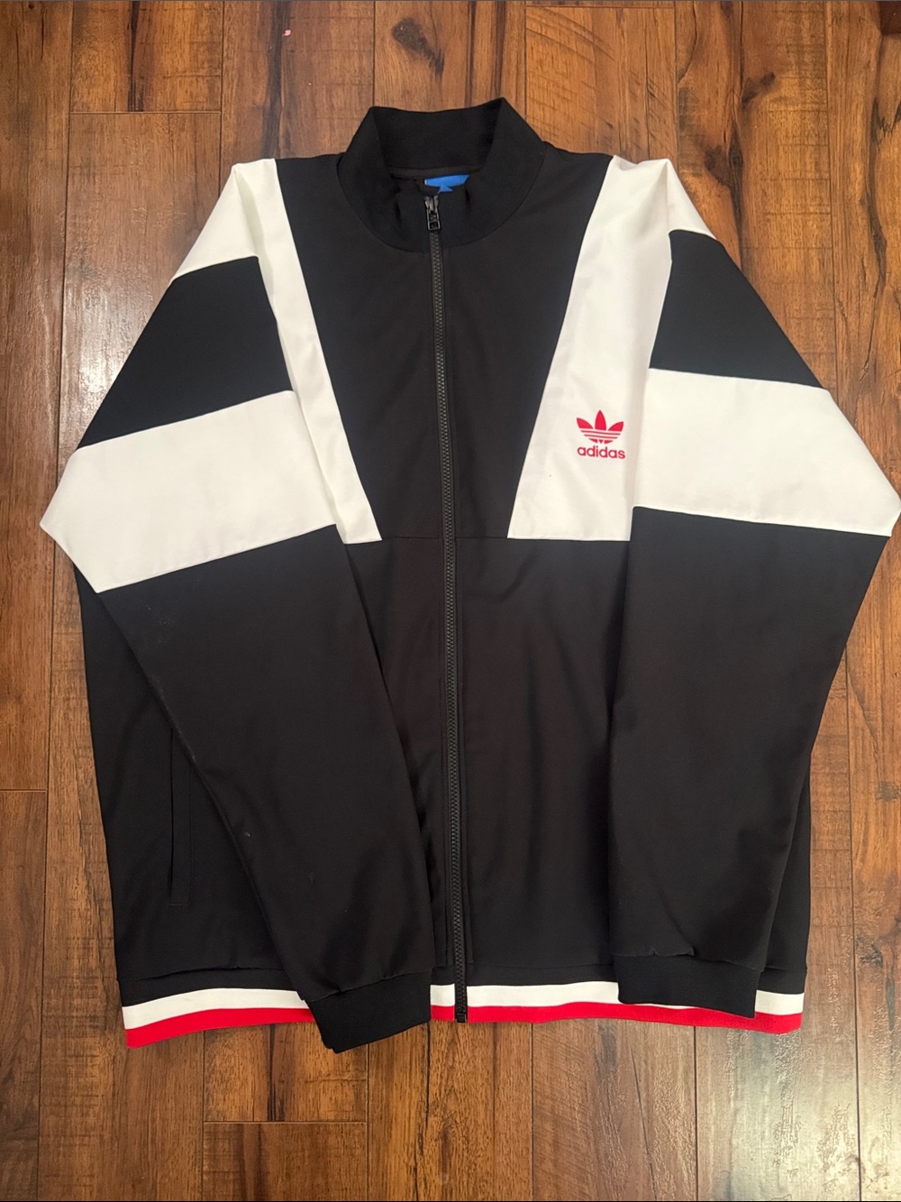 adidas Black White Track Jacket with Red Logo Trim